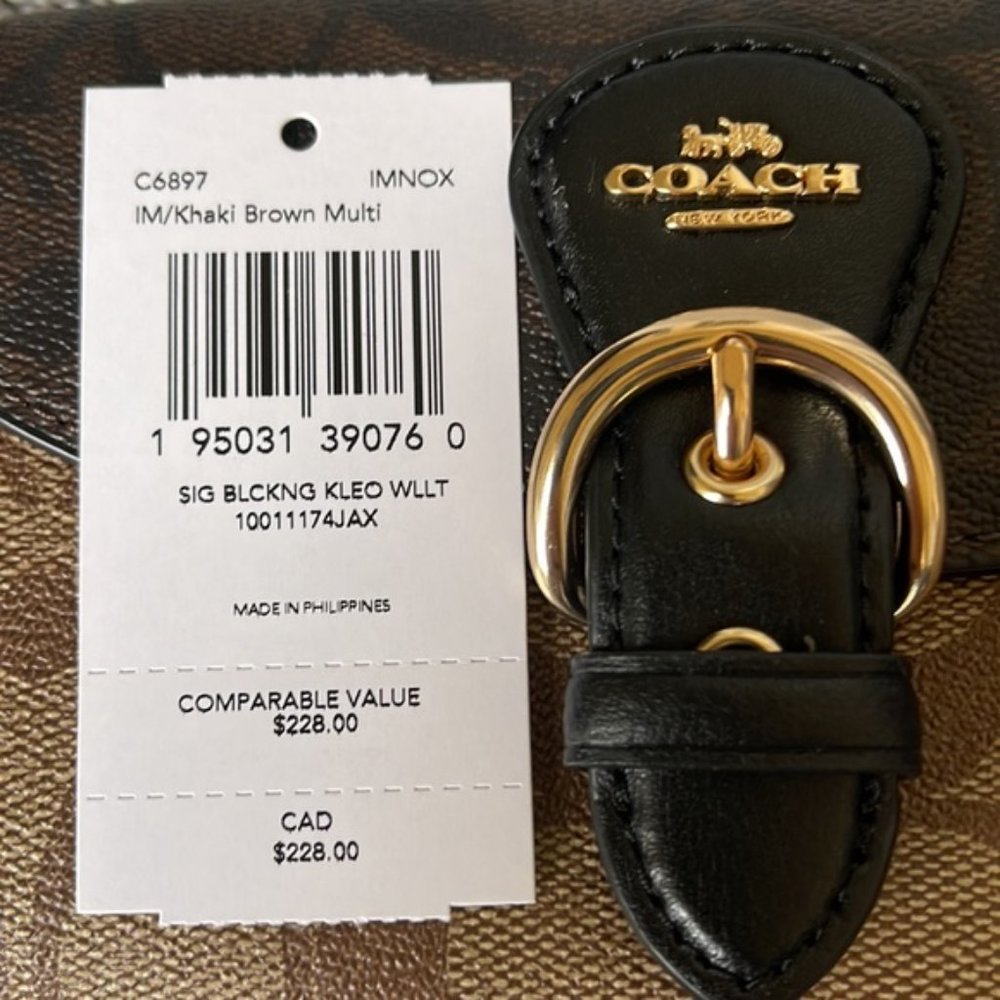 Coach Kleo Wallet C6897 Blocked Signature Canvas In Khaki Brown Multi - Picture 11 of 14